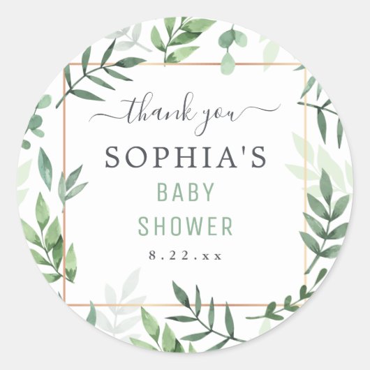 Sticker Rond Aquarelle botanique neutre pour le baby shower (Devant)