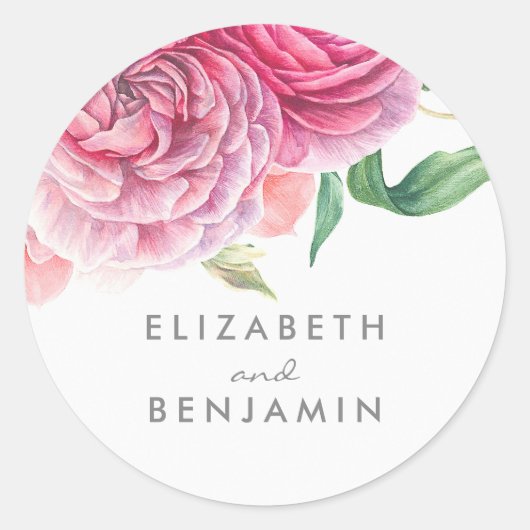 Sticker Rond Aquarelle botanique rose Mariage floral (Devant)