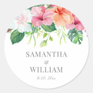 Sticker Rond Aquarelle botanique tropicale Mariage floral