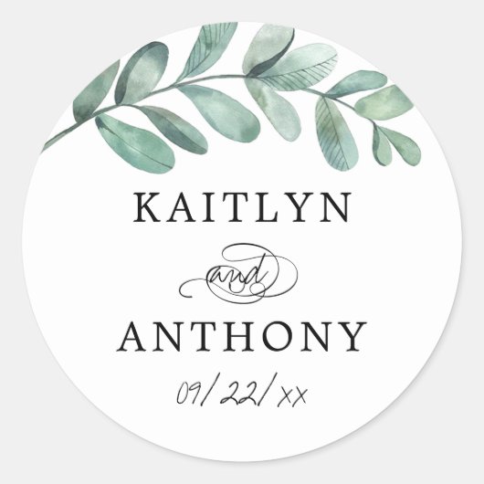 Sticker Rond Aquarelle botanique Verdure Eucalyptus (Devant)