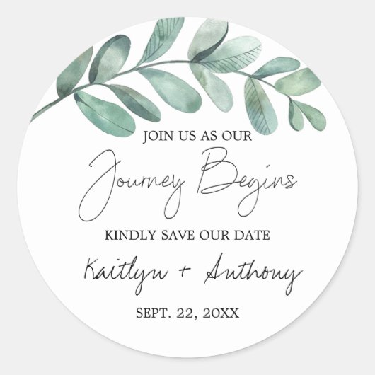 Sticker Rond Aquarelle botanique Vert Eucalyptus Classic R (Devant)