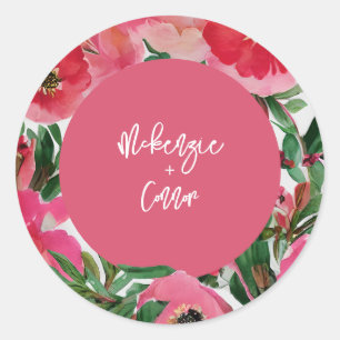 Sticker Rond Aquarelle Botaniques Anémones rose Mariage Floral