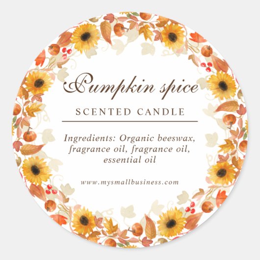 Sticker Rond aquarelle bougie de fleurs d'automne (Devant)
