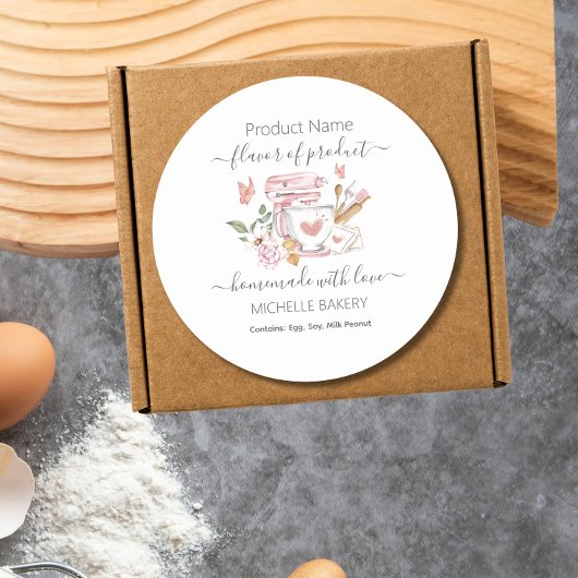 Sticker Rond Aquarelle Boulangerie Mélangeur de stand Nom du pr