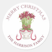 Sticker Rond Aquarelle Bourgogne Amaryllis Cadeau de Noël (Devant)