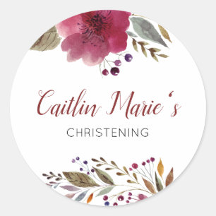 Sticker Rond Aquarelle Bourgogne Baptême Floral Baptême Christe