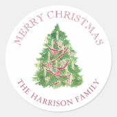 Sticker Rond Aquarelle Bourgogne et arbre de Noël vert (Devant)