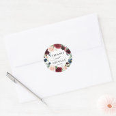 Sticker Rond Aquarelle Bourgogne et Mariage Floral bleu (Enveloppe)