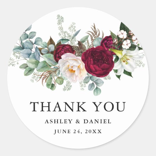 Sticker Rond Aquarelle Bourgogne Flore Mariage B (Devant)