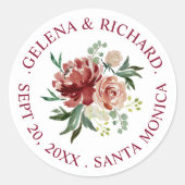 Sticker Rond Aquarelle Bourgogne rouille Mariage de bouquet flo (Devant)
