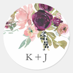 Sticker Rond Aquarelle bourguignonne et rousse Florale