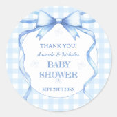 Sticker Rond Aquarelle Bow En vichy Blue Baby Boy Douche (Devant)