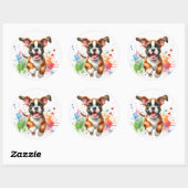 Sticker Rond Aquarelle Boxer Chien Joie (Feuille)