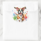 Sticker Rond Aquarelle Boxer Chien Joie (Sac)