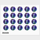 Sticker Rond Aquarelle brossée Monogramme Iridescente Indigo (Feuille)
