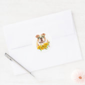 Sticker Rond Aquarelle Bulldog & Sunflower (Enveloppe)