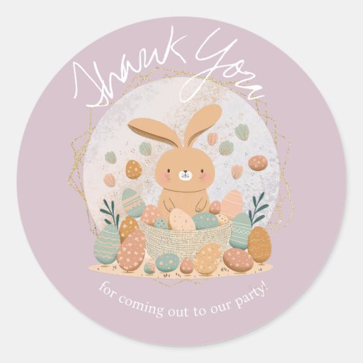 Sticker Rond Aquarelle Bunny Pâques Anniversaire Boho Merci (Devant)