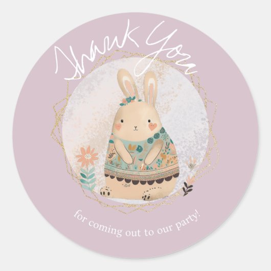 Sticker Rond Aquarelle Bunny Pâques Anniversaire Merci Floral (Devant)