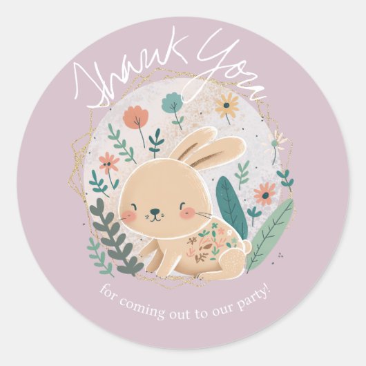 Sticker Rond Aquarelle Bunny Pâques Anniversaire Mignonne Merci (Devant)