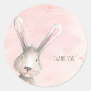 Sticker Rond Aquarelle Bunny Rabbit Merci personnalisé