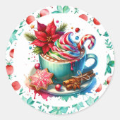 Sticker Rond Aquarelle cacao chaud, bâtonnets de cannelle Sucre (Devant)