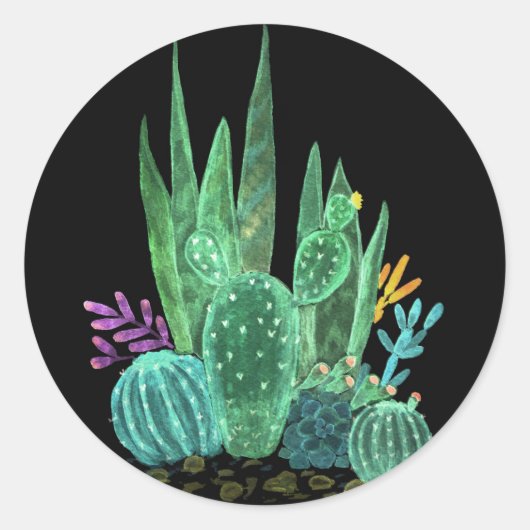 Sticker Rond Aquarelle, cactus (Devant)