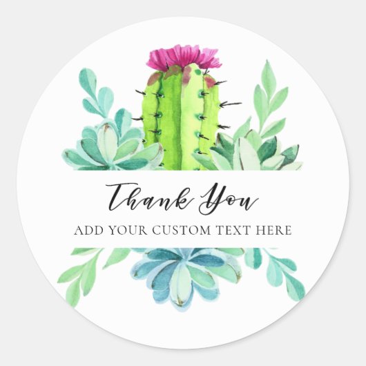 Sticker Rond Aquarelle Cactus Succulent Merci personnalisé (Devant)