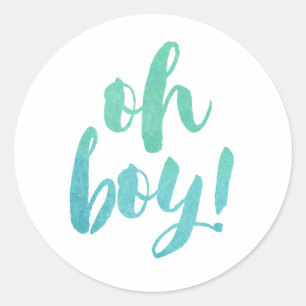 Sticker Rond Aquarelle calligraphie Oh Baby shower garçon