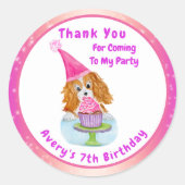 Sticker Rond Aquarelle Cavalier King Charles Cupcake Anniversai (Devant)