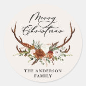 Sticker Rond aquarelle cerf floral joyeux noël (Devant)