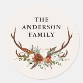 Sticker Rond aquarelle cerf floral terracotta élégant moderne (Devant)