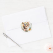 Sticker Rond Aquarelle Chat avec couronne de fleurs (Enveloppe)