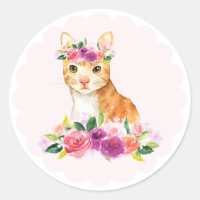 Aquarelle Chat orange et Fleurs violettes Chien
