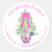 Sticker Rond Aquarelle Chaud Rose Bow Ginger Jar Adresse de ret (Devant)