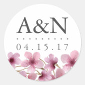 Sticker Rond Aquarelle Cherry Blossoms Mariage Monogramme (Devant)