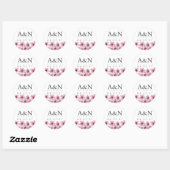 Sticker Rond Aquarelle Cherry Blossoms Mariage Monogramme (Feuille)