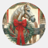 Sticker Rond Aquarelle Cheval et Ferme Festive Noël (Devant)