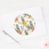 Sticker Rond Aquarelle Chic Fleurs tropicales Ananas Feuille (Enveloppe)