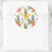 Sticker Rond Aquarelle Chic Fleurs tropicales Ananas Feuille (Sac)