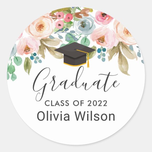 Sticker Rond Aquarelle Chic Floral Graduate Casquette Graduate (Devant)