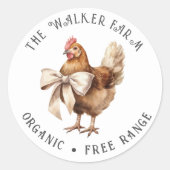 Sticker Rond Aquarelle Chicken Bow Family Farm (Devant)