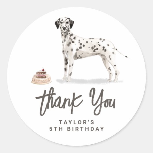 Sticker Rond Aquarelle Chien dalmate Merci d'anniversaire (Devant)