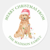 Sticker Rond Aquarelle Chien Père Noël de Noël (Devant)