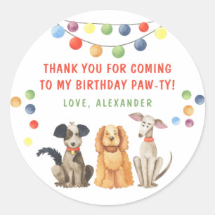 Sticker Rond Aquarelle Chien Premier anniversaire MERCI de fête