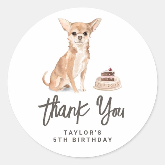 Sticker Rond Aquarelle Chihuahua Chien Merci d'anniversaire (Devant)