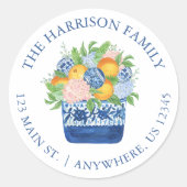 Sticker Rond Aquarelle Chinoiserie Mandarins Adresse de Noël (Devant)