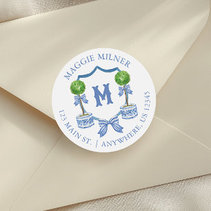Sticker Rond Aquarelle Chinoiserie Topior Monogramme Crest