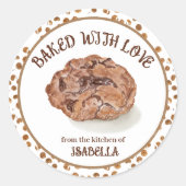 Sticker Rond Aquarelle Chocolat Chip Cookies cuits avec amour (Devant)