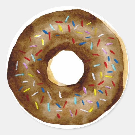 Sticker Rond Aquarelle Chocolat Saupoudrer Donut Anniversaire (Devant)