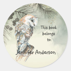 Sticker Rond Aquarelle Chouette Oiseau Art personnalisé Plaque
